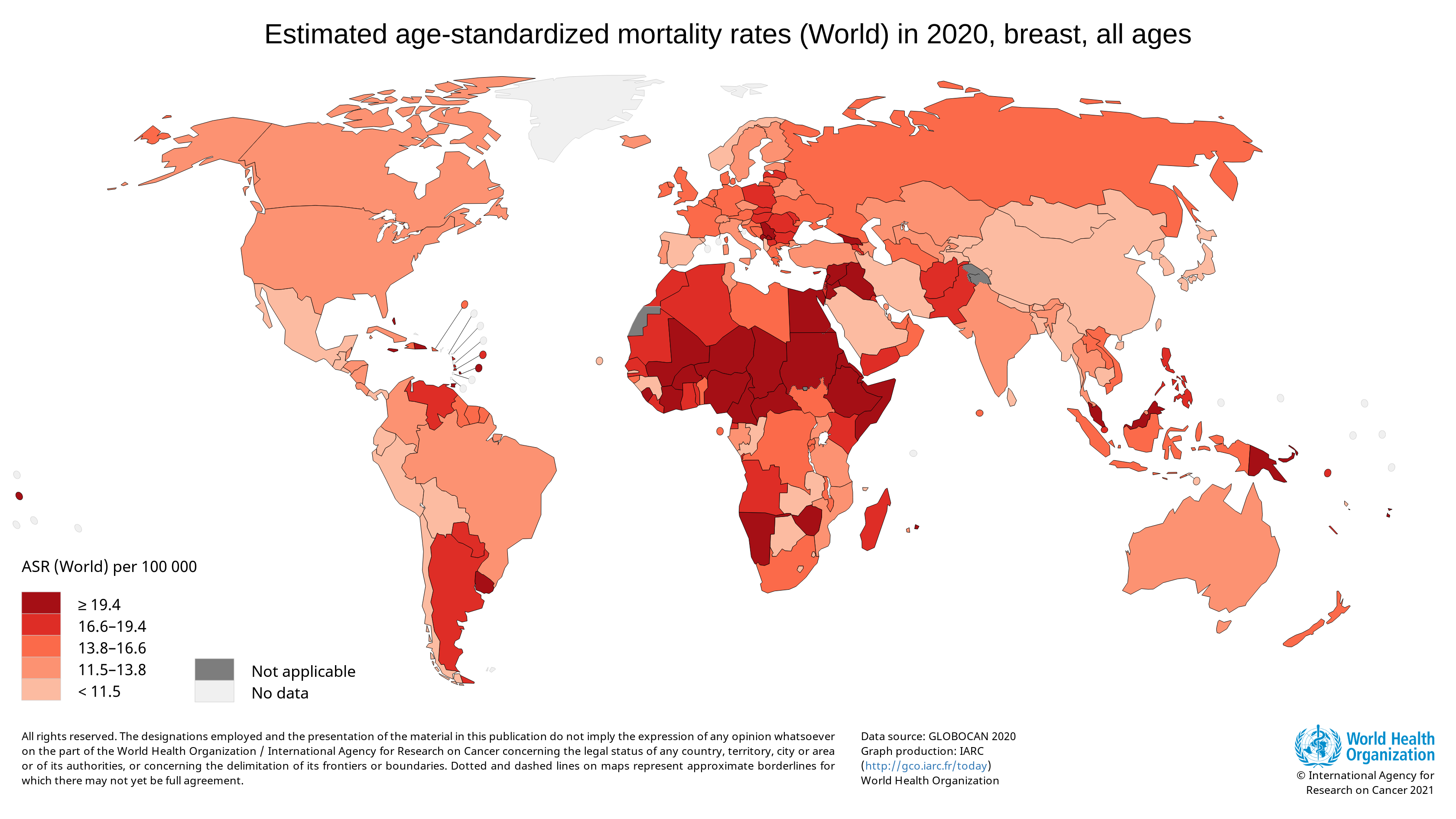 Estimated age-standardized mortality rates (World) in 2020, breast, females, all ages